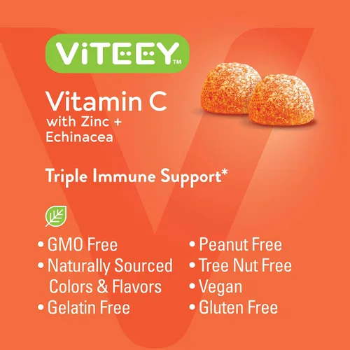 Vista 5 de Viteey Gomitas de vitamina C para adultos y adolescentes con zinc y equinácea, gomitas de apoyo inmunológico, veganas, sin gelatina, sin gluten, sin