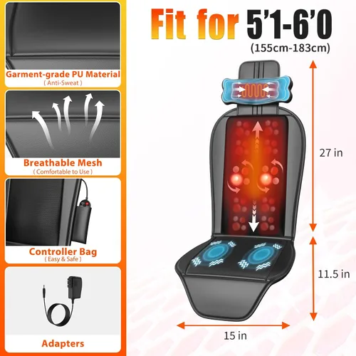 Vista 7 de Masajeador de espalda Shiatsu con calor, almohadilla para silla de masaje para espalda completa, masajeador de silla con soporte para el cuello