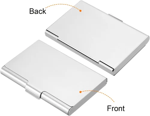 Vista 4 de PATIKIL Portatarjetas de visita, paquete de 2 fundas de bolsillo profesional de metal de aluminio para tarjetas de nombre y crédito, negro y plateado
