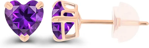 Vista 2 de Aretes de plata de ley 925 maciza chapados en oro de 0.197 in con piedra natal genuina para mujer, aretes de tuerca con piedras preciosas Amatista