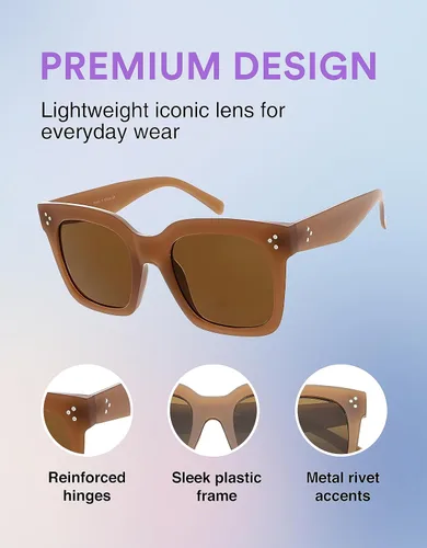 Vista 72 de zeroUV - Gafas de sol cuadradas retro de moda de gran tamaño para mujer estilo vintage 1.969 pulgadas