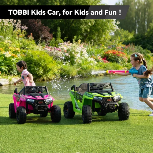 Vista 9 de TOBBI Camión de juguete eléctrico para niños de 12 V, UTV accionado para Verde fluorescente
