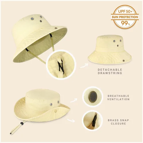 Vista 10 de CHOK.LIDS Sombrero clásico de algodón de ala ancha con cuerda ajustable unisex sombrero de sol ligero para viajes al aire libre