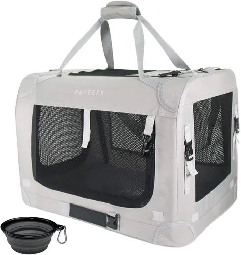 Vista 15 de Transportín para gatos extra grande de Petseek con lados blandos, portátil, para perros pequeños, para 2 gatos, 61 cm x 41.9 cm x 40.6 cm, diseño