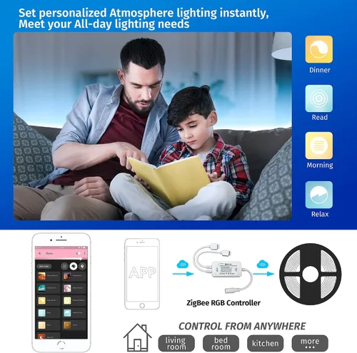 Vista 6 de GIDEALED Paquete de 2 controladores LED inteligentes ZigBee 3.0 de 2 salidas para tiras RGB de 4 pines regulables compatibles con Hub Bridge, Amazon