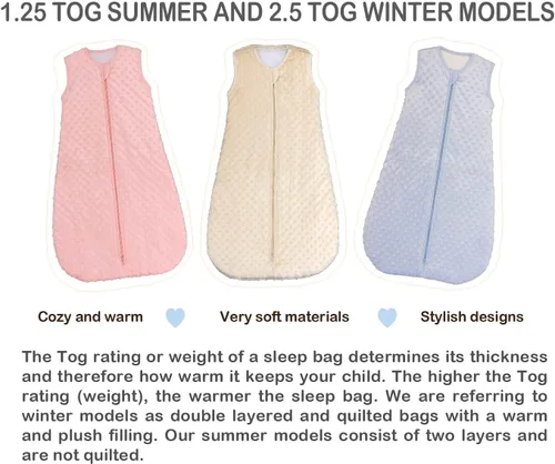 Vista 6 de BABYINABAG Saco de dormir y saco de dormir para bebé, diseño de lunares de felpa, 1.25 tog para bebés y niños pequeños (grande (22 meses - 3T))