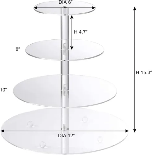 Vista 5 de Boxalls Soporte para cupcakes, soporte redondo de 4 niveles para cupcakes, torre transparente de pastelería de postres para bodas, cumpleaños
