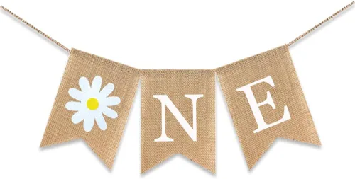 Vista 8 de Cartel de arpillera de yute con temática de margaritas para decoración de fiesta de primer cumpleaños, decoración de fiesta de primavera, guirnalda