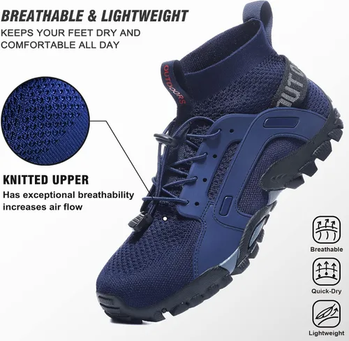 Vista 2 de LOUECHY Zapatos de senderismo para hombre, zapatos de senderismo sin cordones, zapatos deportivos transpirables