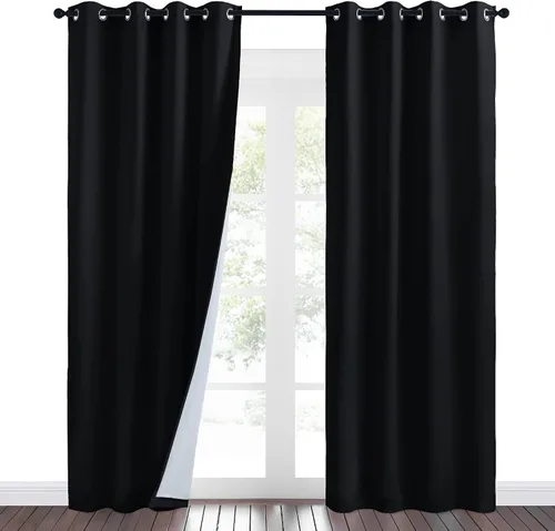 Vista 32 de NICETOWN Cortinas de Lino Sintético Angora con Barrera de Sonido que Aísla el Polvo, 100% Opacas, de 84 Pulgadas de Largo, 1 Panel, Cortinas