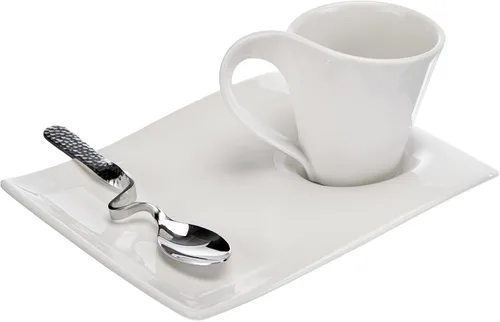Vista 3 de Villeroy & Boch NewWave - Juego de café expreso, 3 piezas, porcelana premium, color blanco