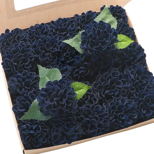 Vista 15 de Floroom Flores Artificiales de Dalia 25 piezas Rosas Falsas de Espuma Negra de Aspecto Real con Tallos para Ramos de Boda DIY Centros de Mesa