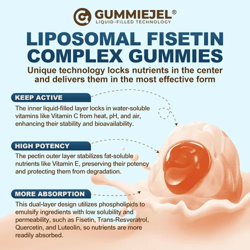 Vista 8 de Fisetina liposomal de 200 mg y complejo de resveratrol 500 mg - Longevidad y apoyo a la renovación celular - 98% Fisetina de alta pureza