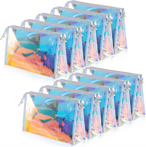 Vista 8 de BESARME Bolsas de Maquillaje Holograma para Mujeres, Bolsas de Aseo Transparentes con Cremallera Portátiles, Relleno en Masa