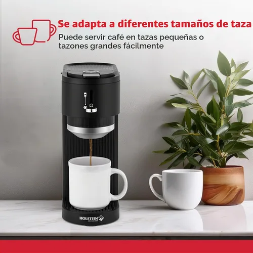 Vista 4 de Holstein Housewares Cafetera 2 en 1 de una sola porción, doble preparación, compatible con cápsulas K-Cup y café molido, filtro reutilizable Negro