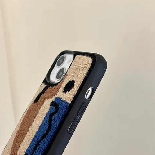Vista 7 de Funda de teléfono geométrica de felpa cálida retro compatible con iPhone 14 Pro, elegante funda abstracta con bordado de toalla, funda protectora