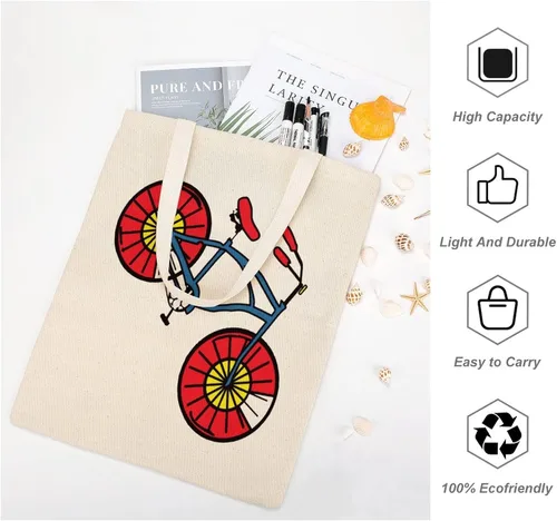 Vista 5 de Bolsa de lona reutilizable con bandera de Colorado y bicicleta, bolsa de compras de comestibles, bolsa de hombro para viajes de oficina