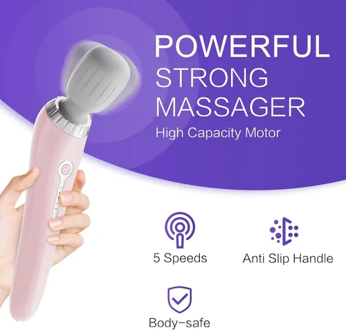 Vista 3 de Vibrador de Masaje de Mano con Vibración, Portátil de 5 Velocidades de Tejido Profundo, Potente Varita Mágica Personal Masajeador, vibrador