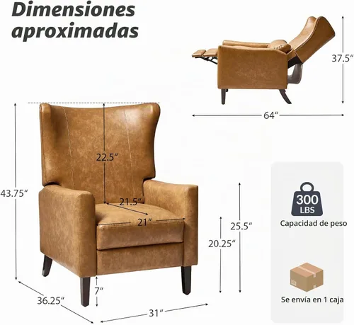 Vista 2 de HULALA HOME Silla reclinable Wingback con almohada lumbar, color camello