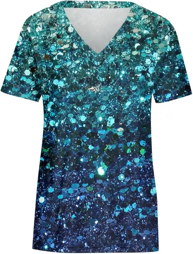 Vista 3 de Camisas para mujer, camisetas de moda Y2K Otoño A Line, diseños de cumpleaños, camisetas de manga corta, cuello en V, camiseta floral de algodón