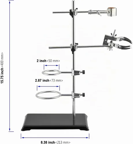 Vista 2 de Juego de 2 soportes de laboratorio de 16 pulgadas, juego de soporte de grado de laboratorio con base revestida, 4 anillos de retorta, 2 abrazaderas