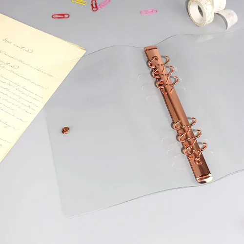 Vista 4 de Personal - Funda de PVC transparente A5, funda de PVC suave y transparente para cuaderno, 6 anillos, protector de 6 anillos con cierre de botón a
