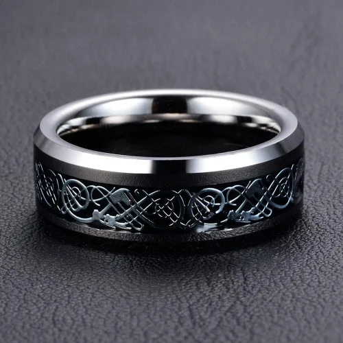 Vista 9 de Anillo de dragón celta para hombre de 0.315 pulgadas (0.315 in), plateado, negro, oro, azul, rojo, acero inoxidable, fibra de carbono, anillo
