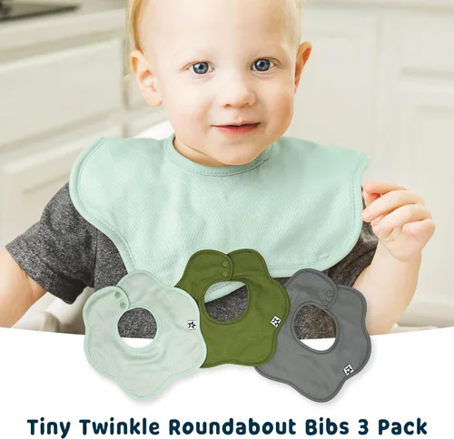 Vista 7 de Tiny Twinkle Roundabout Drool Bibs 3 Pack - 360 Rotating Water Resistant and Absorbent Teething Baby Bibs