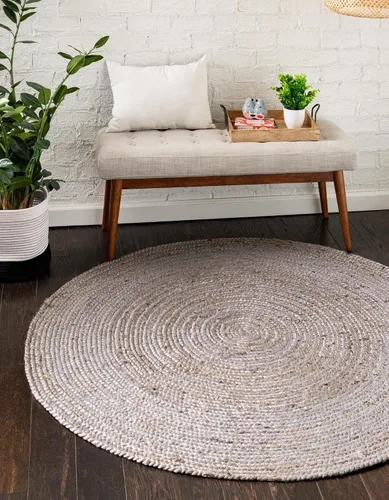 Vista 54 de Unique Loom Alfombra trenzada de la colección de yute - Dhaka (1' 2" x 6' 1", camino de mesa, gris)