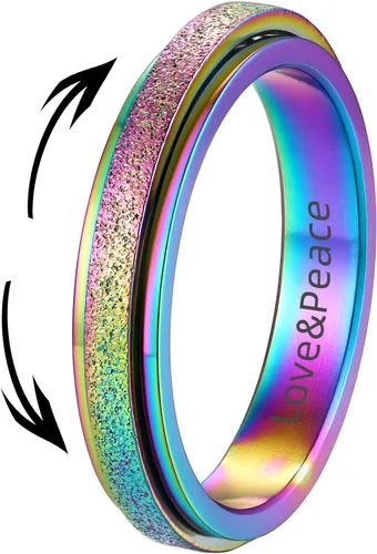 Vista 22 de Supcare Anillos antiestrés para mujer de 4/6/0.315 in para la ansiedad, anillo de pulgar con chorro de arena, regalo para mujeres, talla 7-14
