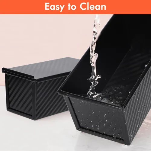 Vista 3 de Beasea Pullman - Molde para pan con tapa, paquete de 2 moldes pequeños antiadherentes para pan de 0.5 lb, acero al carbono, mini caja para pan Negro