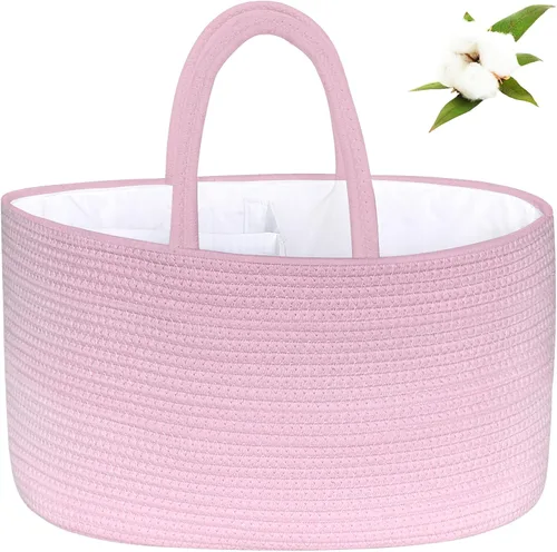 Vista 9 de ABenkle Organizador de Pañales - Cesta de Almacenamiento de Cuerda de Algodón para Artículos Esenciales del Bebé, Regalo de Baby Shower para Niños