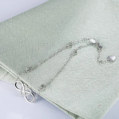 Vista 4 de BlingGem Tobilleras para mujer de plata de ley 925, pulsera de tobillo Infinity Hear con circonita cúbica, oro rosa, verano, playa, elegante cadena