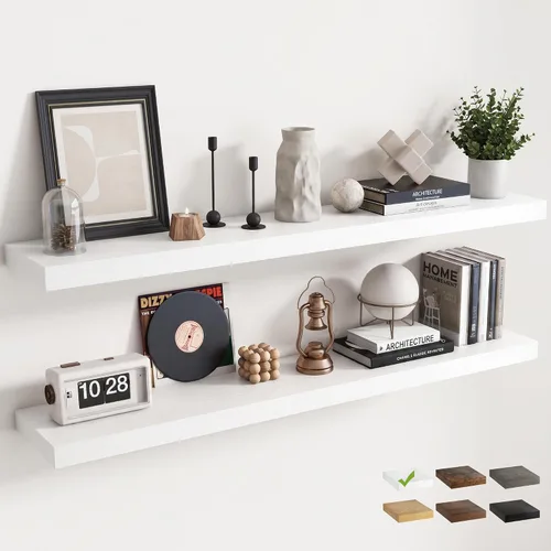 Vista 60 de 16 Inch Floating Shelves for Wall 2 Pack, 8"D Wood Grain Bathroom Shelves Acabado negro