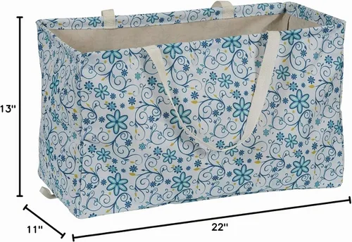 Vista 11 de Household Essentials Bolso de lona Krush con estampado floral blanco y azul, bolsa multiusos para todos los propósitos Floral azul