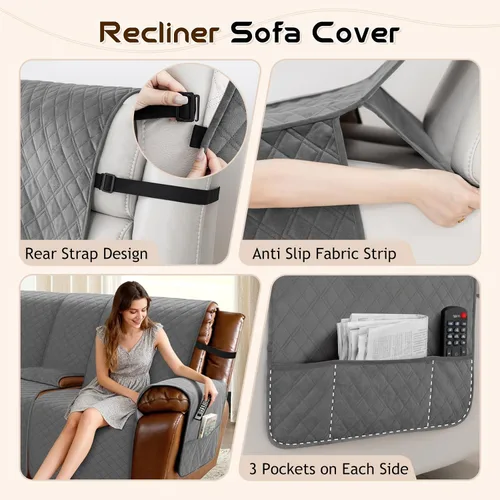 Vista 4 de Arfntevss - Fundas impermeables para sofá seccional reclinable, juego de fundas antideslizantes lavables en forma de L para sofá reclinable, Gris