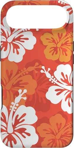 Vista 27 de Carcasa para iPhone 17 con diseño de flores hawaianas tropicales de hibisco naranja Y2K