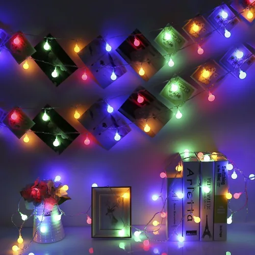 Vista 4 de WERTIOO Luces de cadena de 33 pies con 100 LEDs que funcionan con batería, luces de hadas de globos coloridos con control remoto para Multicolor-33
