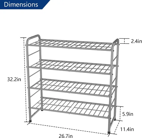 Vista 3 de Zapatero apilable de 4 niveles, organizador de zapatos expandible y ajustable, estante de almacenamiento, alta capacidad, rejilla de alambre
