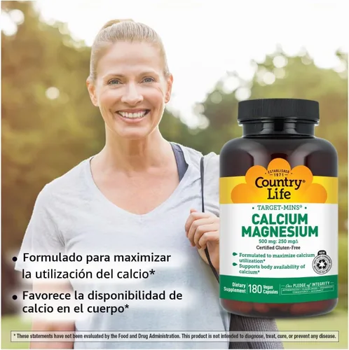 Vista 4 de Country Life Target-Mins Calcio Magnesio, 500 mg/250 mg, 180 Cápsulas