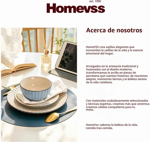 Vista 7 de HomeVSS - Juego de vajilla de cerámica acanalada de 16 piezas, color azul, servicio para 4