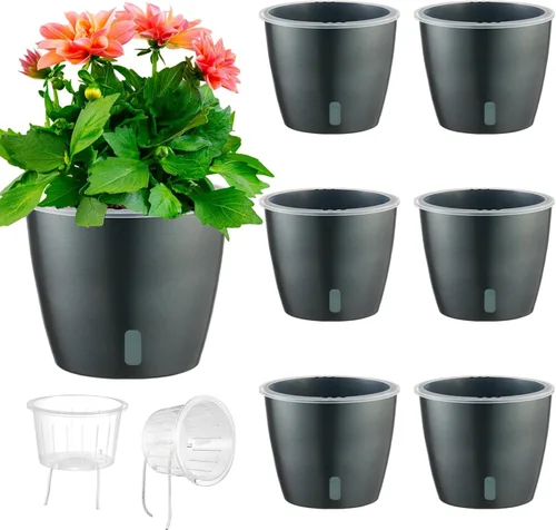 Vista 28 de Macetas de riego automático para plantas de interior, paquete de 16 macetas de riego automático con orificios de drenaje, macetas pequeñas