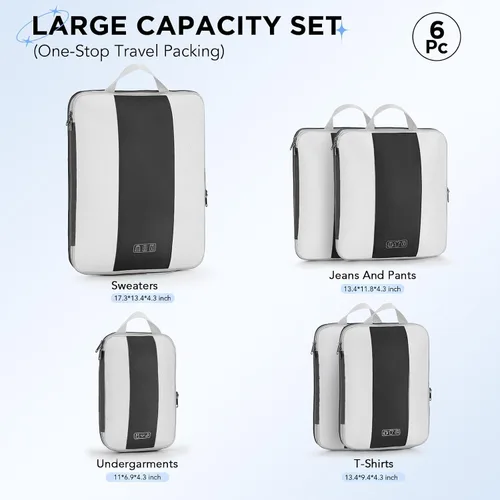 Vista 2 de Juego de 6 cubos de compresión para artículos esenciales de viaje, cubos de embalaje expandibles compresibles para maleta, bolsas organizadoras