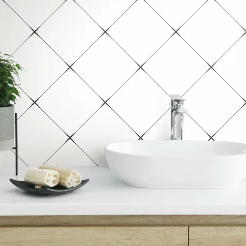 Vista 3 de RoomMates RMK12035RL Papel tapiz geométrico de azulejos de diamante blanco y negro