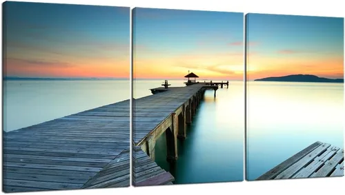 Vista 8 de Wieco Art 3 piezas de lienzo de paisaje marino impresiones de arte de pared, puesta de sol, océano, playa, pinturas para cocina, dormitorio, hogar