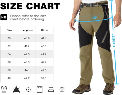 Vista 7 de TBMPOY Pantalones de senderismo para hombre, impermeables, con forro polar, para nieve, esquí, con aislamiento y bolsillos con cremallera