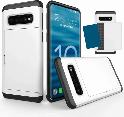 Vista 15 de Funda para Galaxy S10 Plus, ultrafina, a prueba de golpes, parte trasera dura, de silicona de doble capa, protector para tarjetas de crédito, ranura