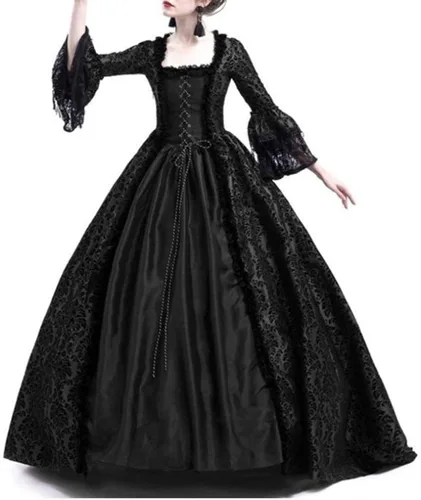 Vista 4 de SHOPESSA Vestido medieval de bruja para mujer, vestido largo de bruja fluido, manga acampanada, vestido casual de Arwen, disfraz de anime cosplay
