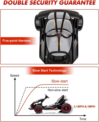 Vista 5 de Go Kart eléctrico de 24 V para niños a partir de 6 años o más Negro