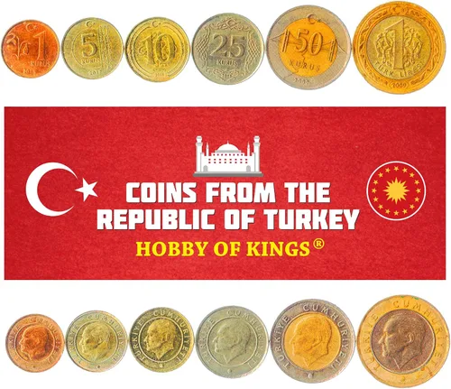 Vista 10 de Juego de 3 monedas de Turquía. 1, 5, 10 liras. 1981-1983